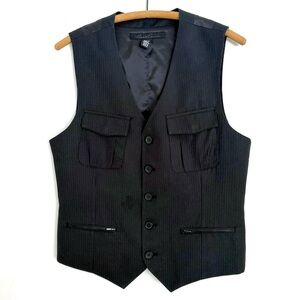 Kenneth Cole New York Black Pinstripe Button Vest Size S